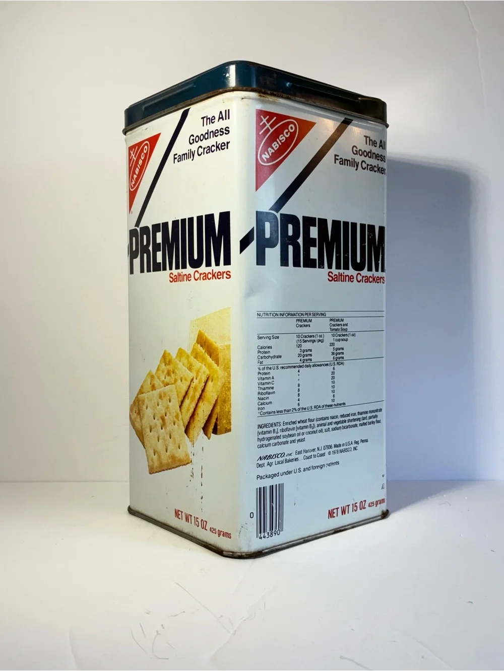Vintage Nabisco Premium Saltine Crackers Tin Stack Pack Canister 1980s Retro Kit